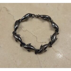 Stunning Oxidized Kabana 925 Sterling Silver Dolphin Eight Link Bracelet 7"
